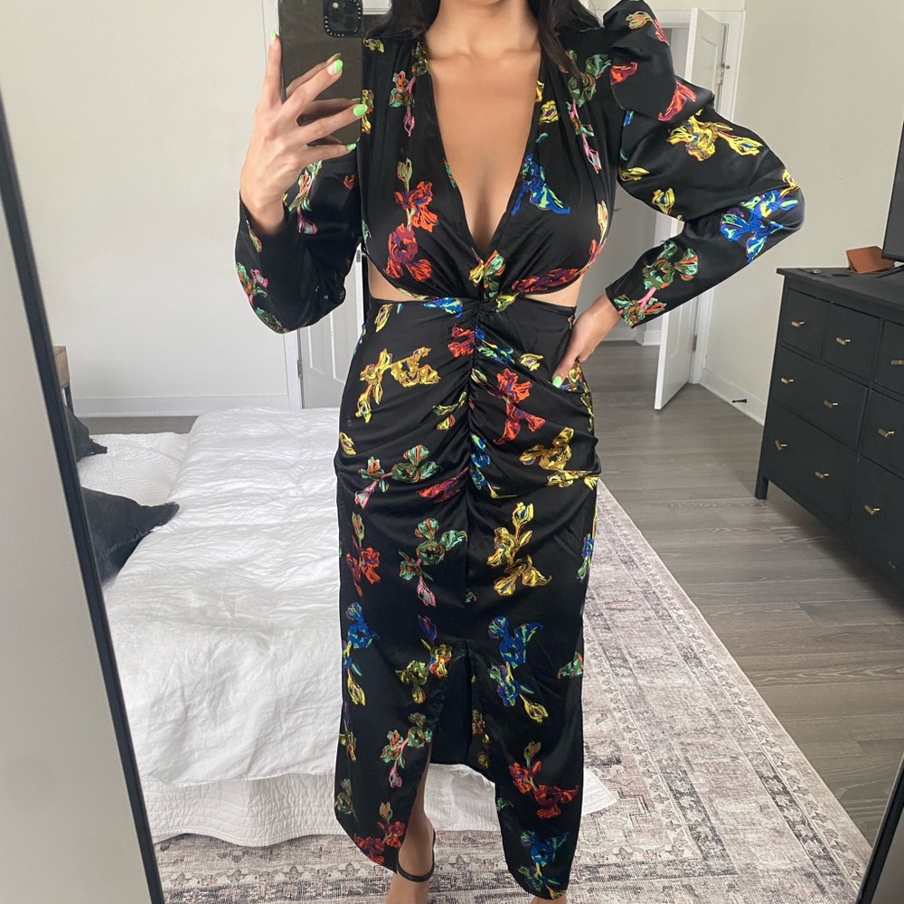 NASTY GAL floral cut out satin dress